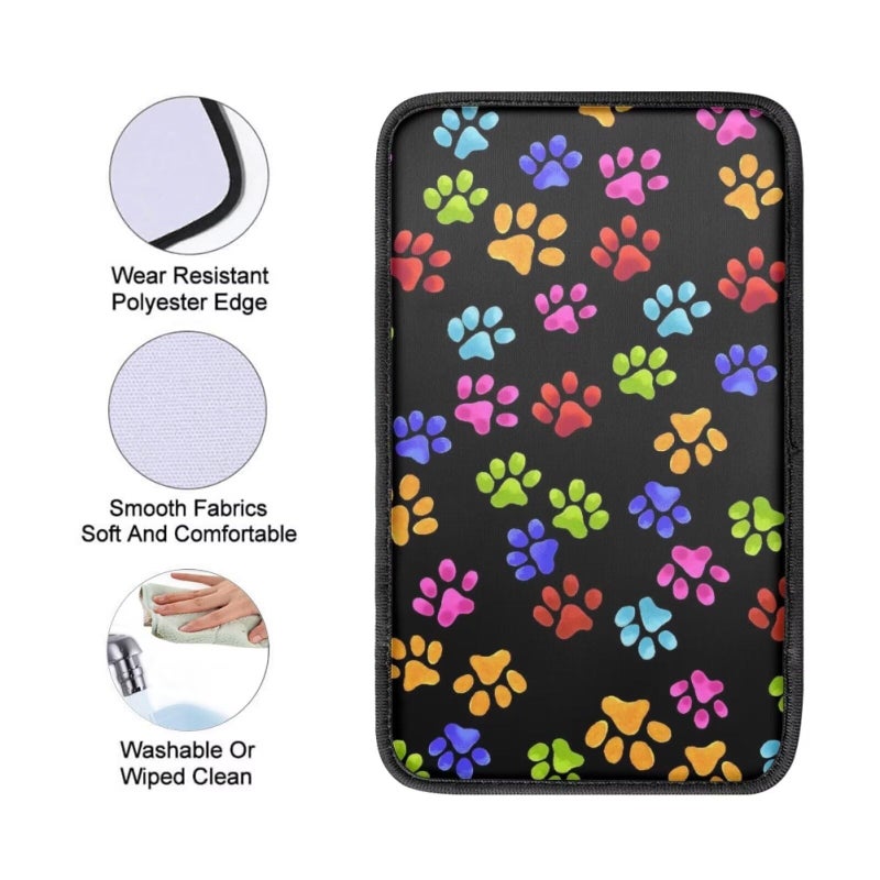 Dreaweet Colorful Dog Paw Print Auto Center Console Pad,Car Armrest Seat Box Cover Protector Universal Fit for Most Vehicle SUV Trucks - Image 5